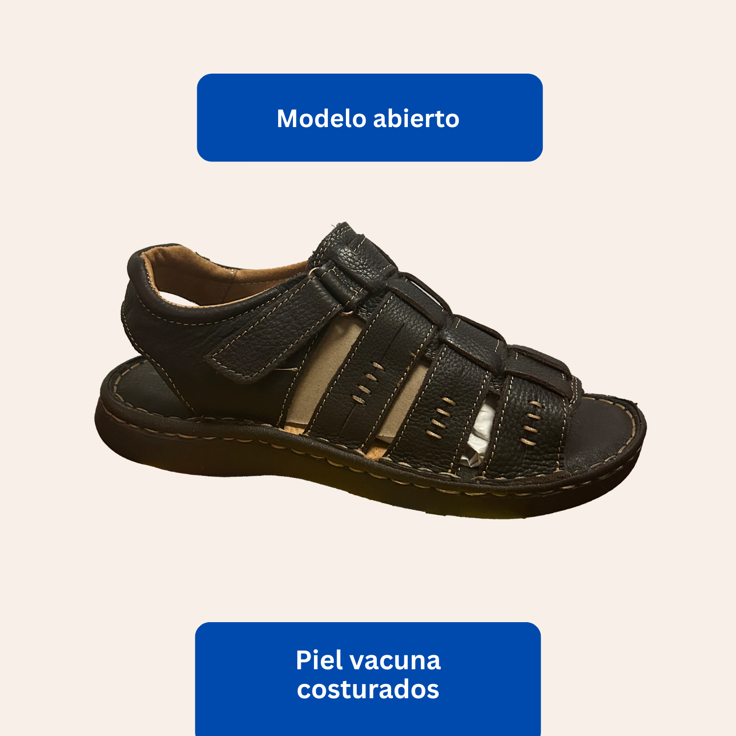 Huarache Casual de Piel Cosido a Mano para Caballero